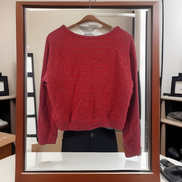 Textile Elizabeth and James striped Red Cropped long sleeve Sweater 100% Cotton - Picture 2 of 6